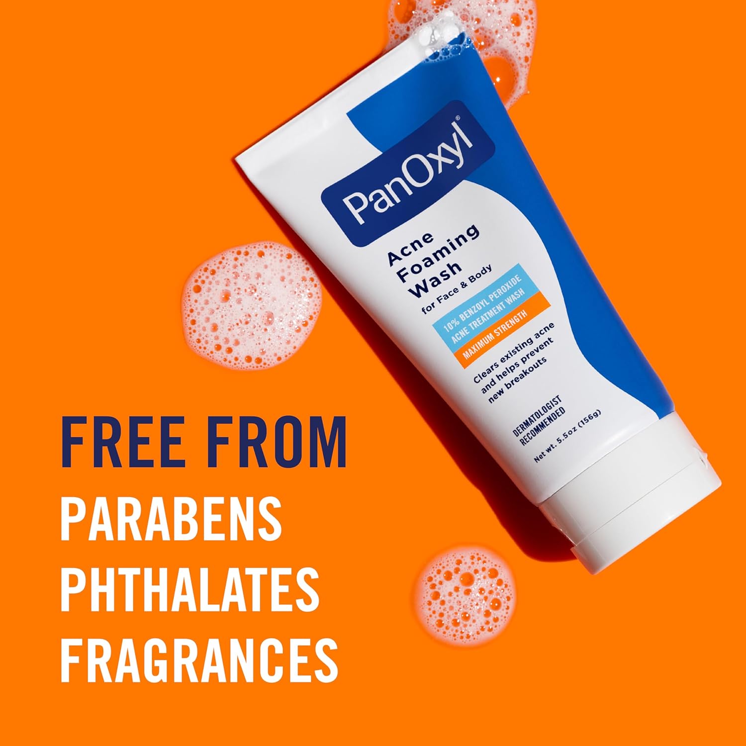 PanOxyl 10% Benzoyl Peroxide Acne Foaming Wash, Maximum Strength, Daily Acne-Fighting Face and Body Cleanser