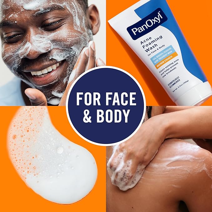 PanOxyl 10% Benzoyl Peroxide Acne Foaming Wash, Maximum Strength, Daily Acne-Fighting Face and Body Cleanser