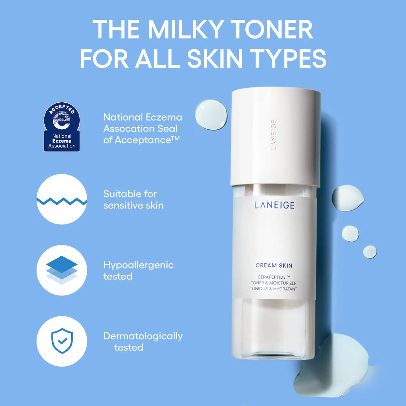 Cream Skin Refillable Toner & Moisturizer with Ceramides and Peptides