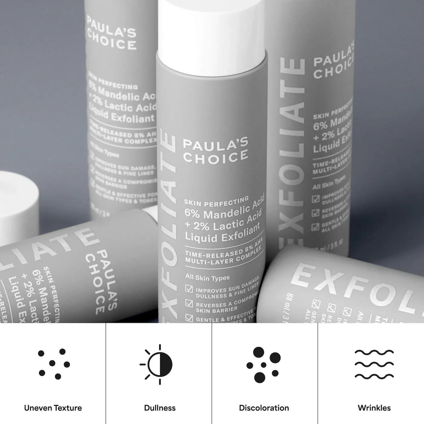 6% Mandelic Acid + 2% Lactic Acid AHA Liquid Exfoliant for Dark Spots, Textured Skin