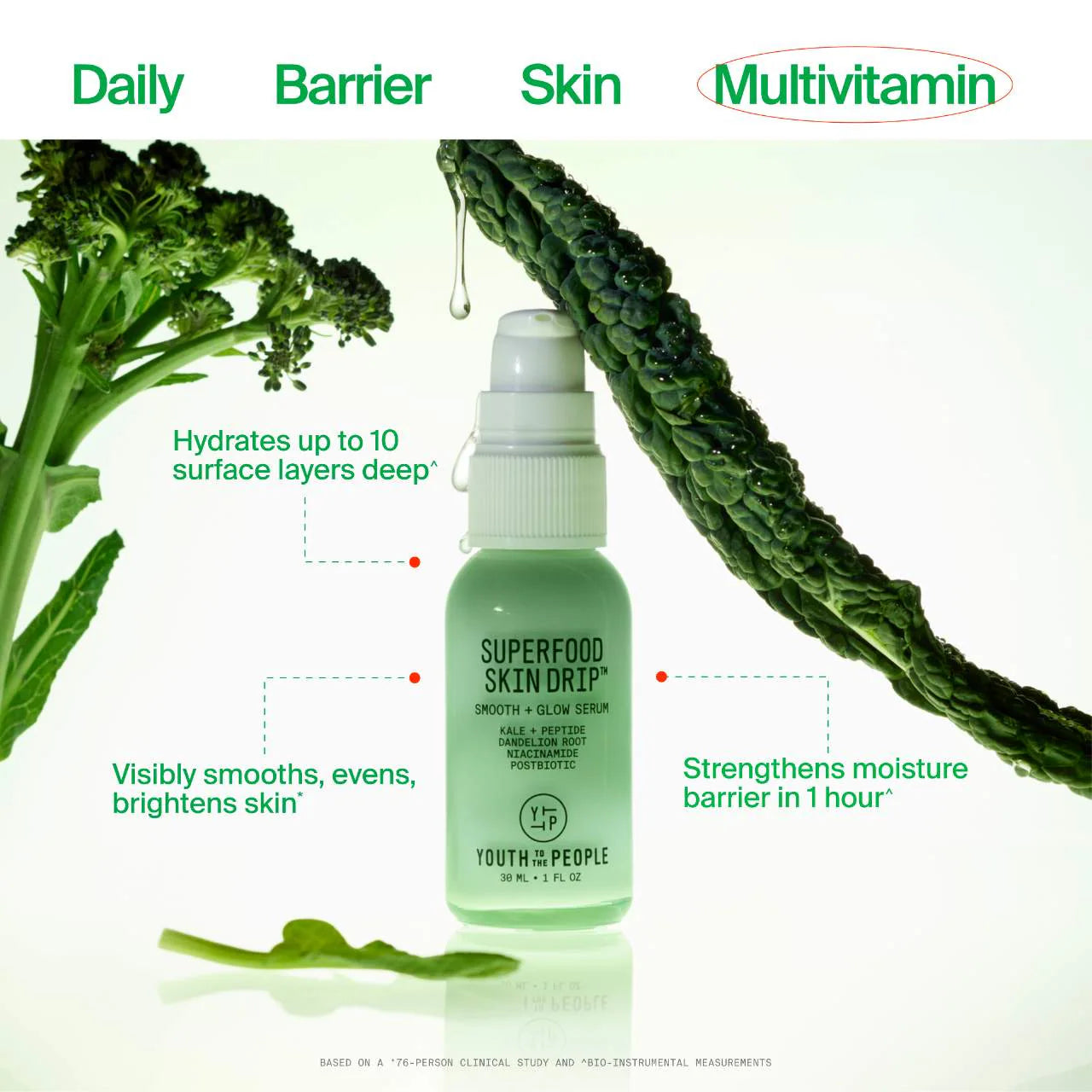 Superfood Skin Drip Smooth + Glow Barrier Serum with Kale + Niacinamide