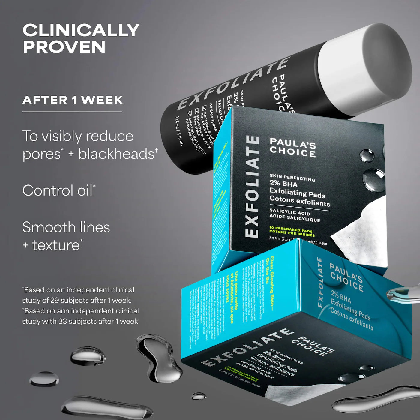 Home & Away Kit with 2% BHA Exfoliating Toner & Toner Pads for Clear Skin